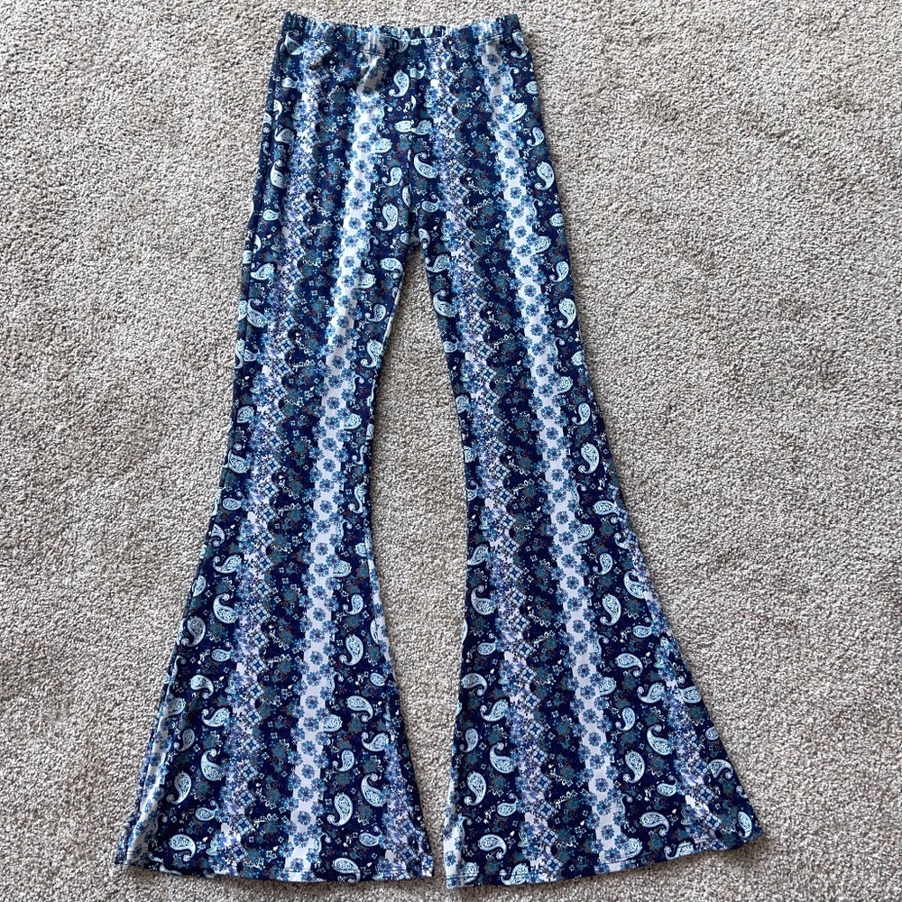 Fashion Nova Fits Just Right Blue Paisley Flare Mid Rise Pants - MultiColor (M)